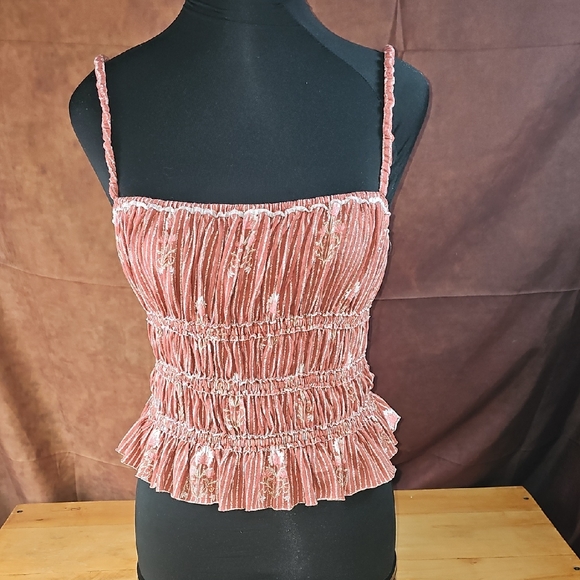 Free People Tops - Free People Pink Ruched Floral Velvet Camisole